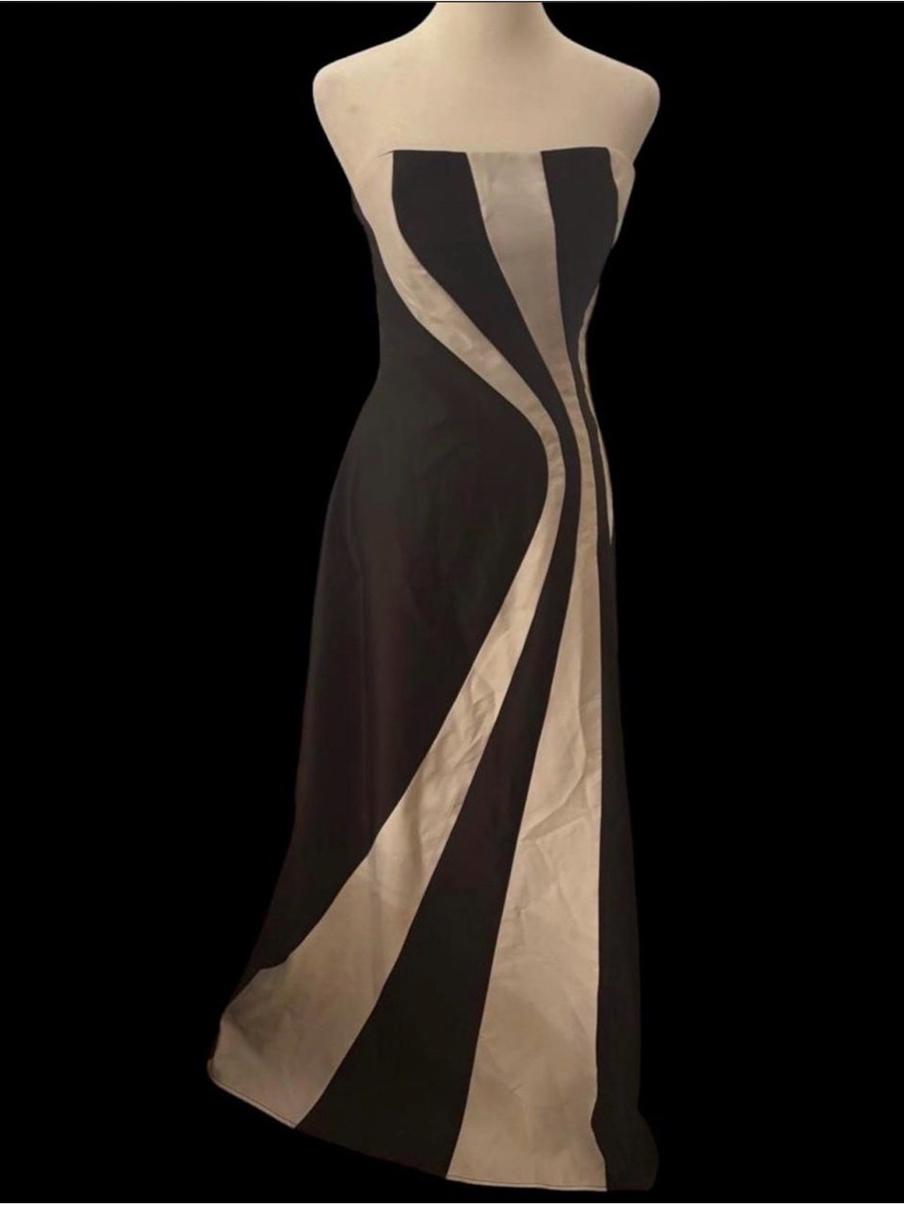 🖤Vintage Cache Y2K Black & White Optical Illusion Strapless Gown Size 6